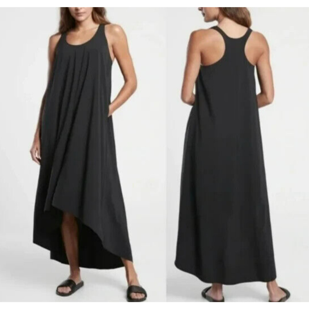 Athleta Presidio Performance Dress Size XL Black Stretch Pockets Travel UPF 50+